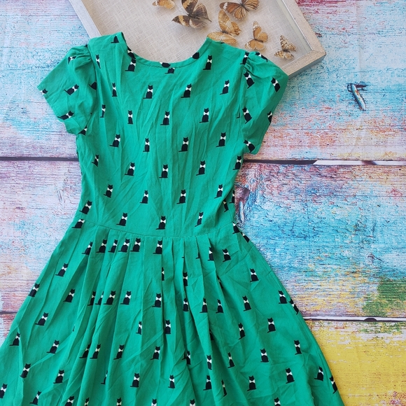 Modcloth Exploratory Style Cat Print A-Line Dress - Picture 10 of 12